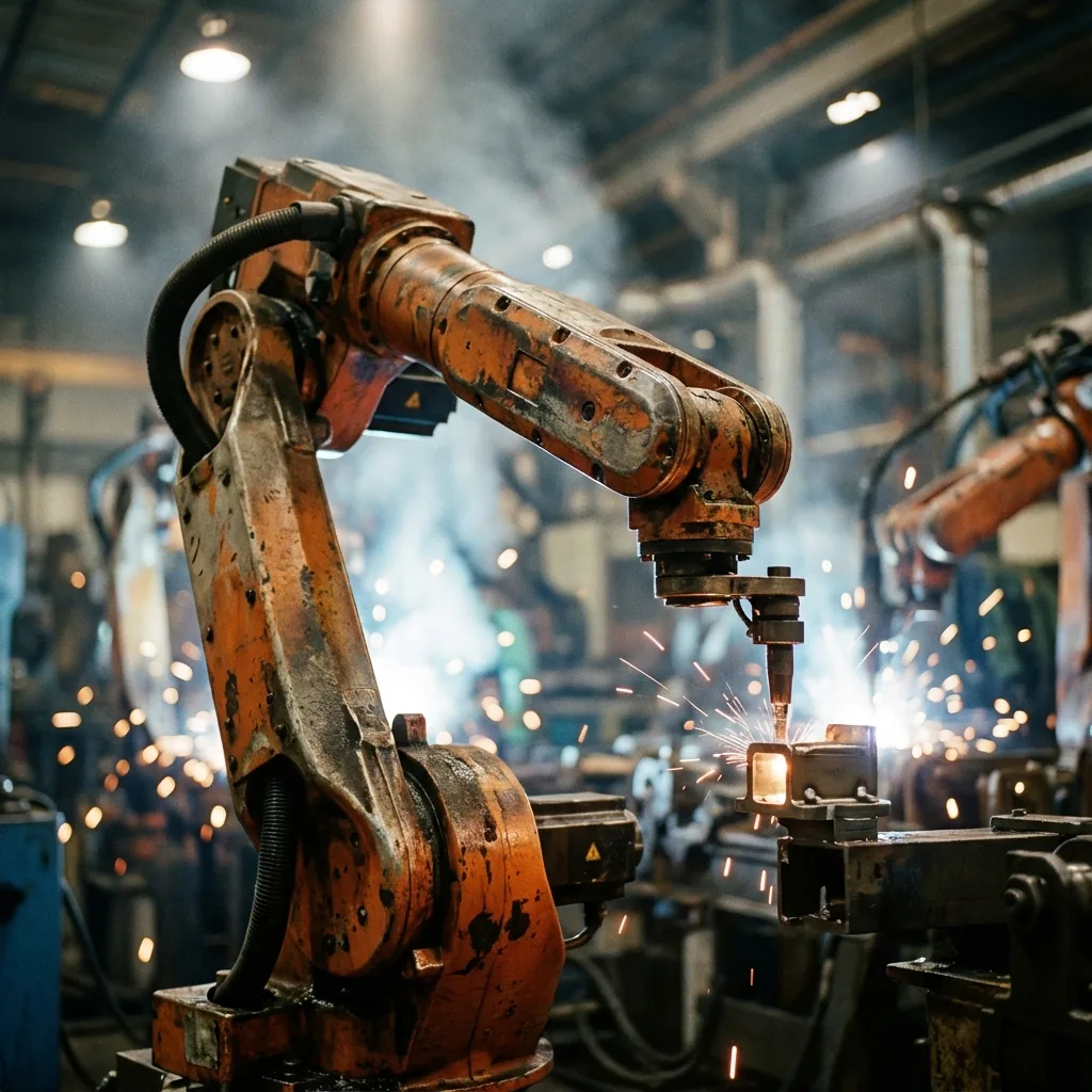 Real-time industrial telemetry feed showing factory automation and robotic arm performance metrics